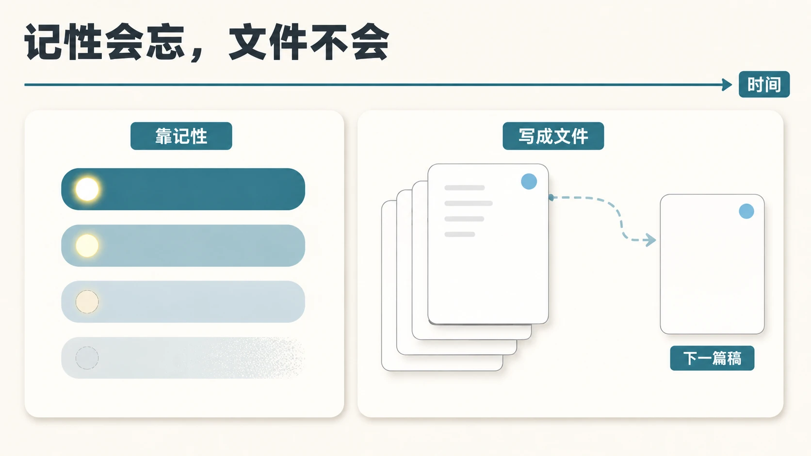 记性会忘,文件不会:靠记性的规则光条逐格熄灭,写成文件的规则卡复制到下一篇稿
