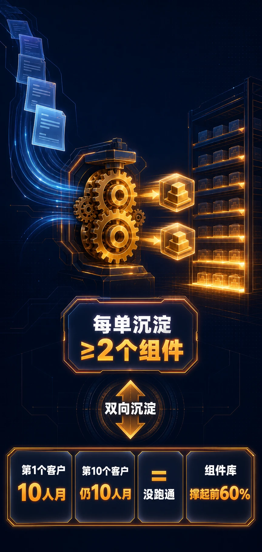 改造二：工单→齿轮→组件→货架，组件库撑起前 60%